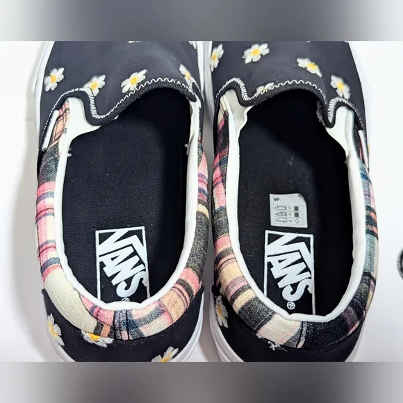 Vans Classic Slip-On Floral Plaid Patchwork embroidered daisies. Sz M7 W8.5 - Picture 8 of 11